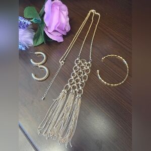 Gold Jewelry Set with Flowing Tassles